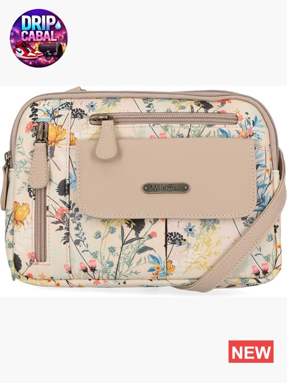 Vegan Leather Triple Zip Crossbody Bag with Adjustable Strap, 7 Compartments